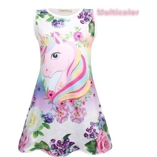 2021 Unicorn Dress Sleeveless Pink Dress Cartoon Clothes Kids Dresses For Girls Dresses Little Girls Dress Baby Girl Dress 4-9Y