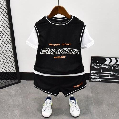 2021 2pcs Summer Baby Boy Patchwork Children Sports Letter Printing Suit T-shirt + Shorts Boys Clothes Kids Clothes sets 2-7