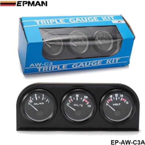 52MM 3 In 1 Volt meter+water temp gauge+Oil Pressure Gauge Kit Volt meter Or Oil Temperature Gauge Triple Mete EP-AW-C3