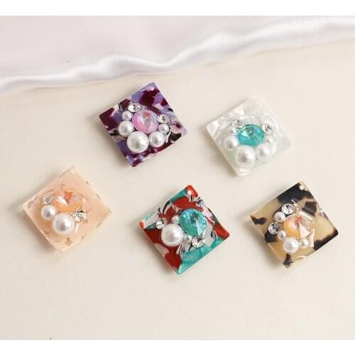 4pcs Korean Style inlaid Imitation Pearl Earrings For Women zircon rendering geometric arc resin with hole pendant accessories