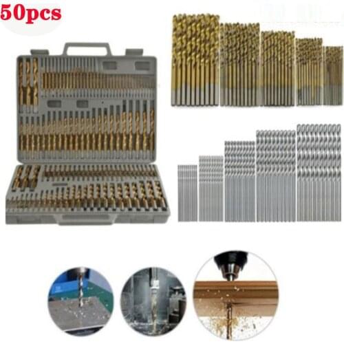50pcs hss high speed steel twist drill bit straight shank bit hand Titanium Coated Twist drilling power tools for wood