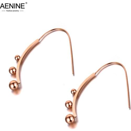 AENINE Fashion Titanium Stainless Steel 3Pcs Round Beads Earrings Bohemia Office Earrings Jewelry For Women Girls AE19327
