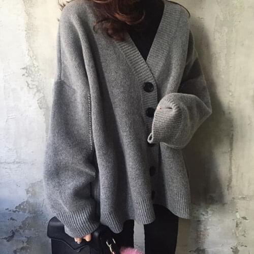 White Solid Knitted Cardigan Sweater Women Casual High Street Jumper Autumn Winter Oversize Sweater Tops Femme Loose Sweater