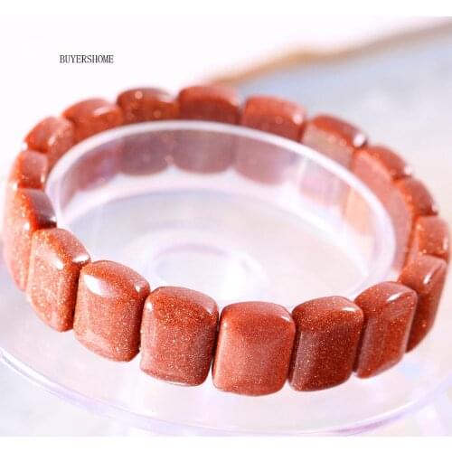 Free Shipping Jewelry Gift Cord Stretch Rectangular Beaded Bracelet For Women Natural Stone Gold Sandstone Bangle 7" H252
