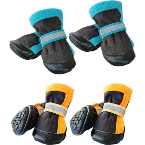 4pcs Dog Boots Pet Antiskid Shoes Winter Warm Waterproof Reflective Puppy Paw Protectors Booties For Small Medium Dogs