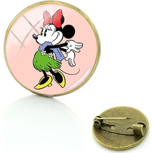 Disney Beautiful Minnie Singing Dance Modeling Brooch Cute Cartoon Animation Glass Cabochon Badge Ladies Men Jewelry Brooch