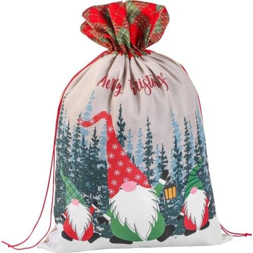 Drawstring Canvas Bags Santa Claus Pattern Printed Gift Bag Storage Container