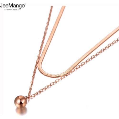JeeMango Bohemia 316L Stainless Steel Double Layer Round Ball Choker Necklaces Jewelry Pendant Chain Necklace For Women JN20070