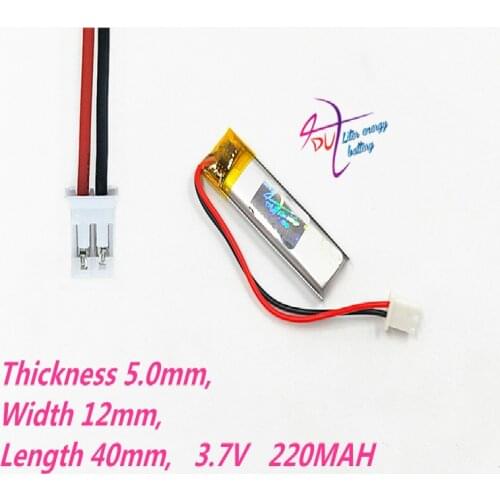 JST PH 2.0mm 2pin 10 pcs 3.7V 220mAh Lithium Polymer LiPo Rechargeable Battery 501240 For Mp3 bluetooth headphone smart watch