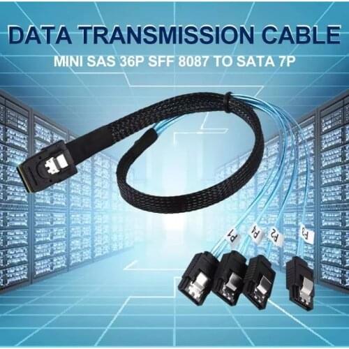 Mini-SAS SFF-8087 to 4 SATA Cable Mini SAS 4i SFF8087 36P To 4 SATA 7P Cable 12Gbps 50cm 70cm 1m Hard Drive Data sas sata cable