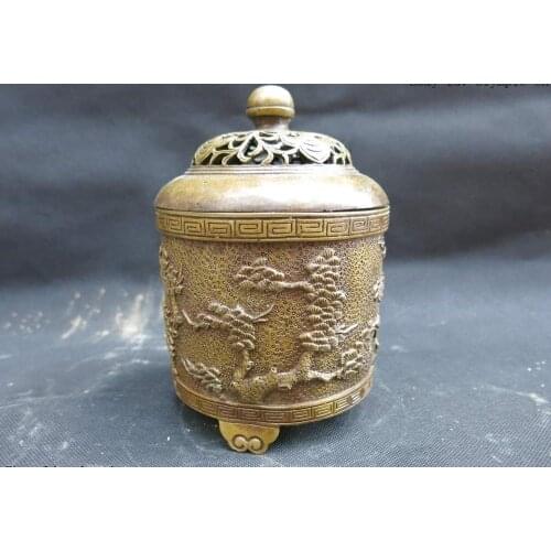 China brass copper carved finely pine tree Incense Burner Sculpture Statue