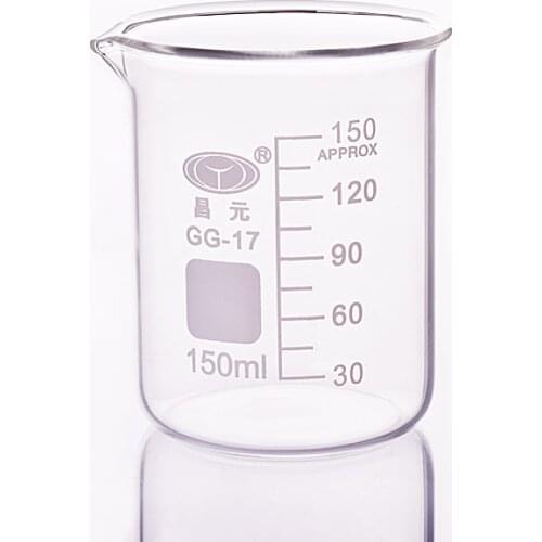 Beaker in low form,Capacity 150ml,Outer diameter=60mm,Height=80mm,Laboratory beaker