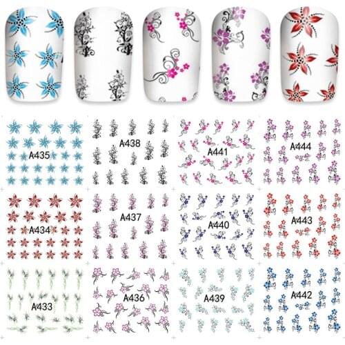 2018 Fashion 12 sheet Water Transfer Nail Art Decals Stickers beauty floral flower design nail Sticker Decorations DIY A433-444
