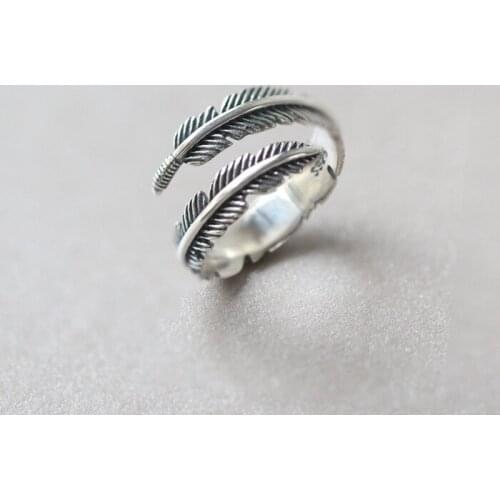 New 925 Sterling Silver Rings Feather Couple For Women Rings Adjustable Rings Free Shipping