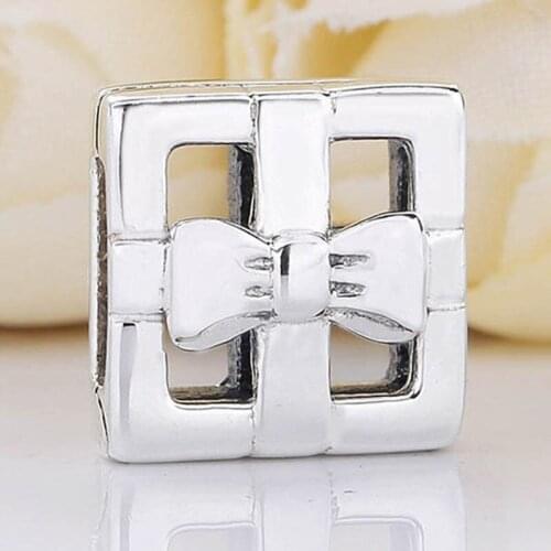 Original Reflexions Gift Box With Bow Clip Stopper Lock Beads Fit 925 Sterling Silver Charm Bracelet Bangle Diy Jewelry