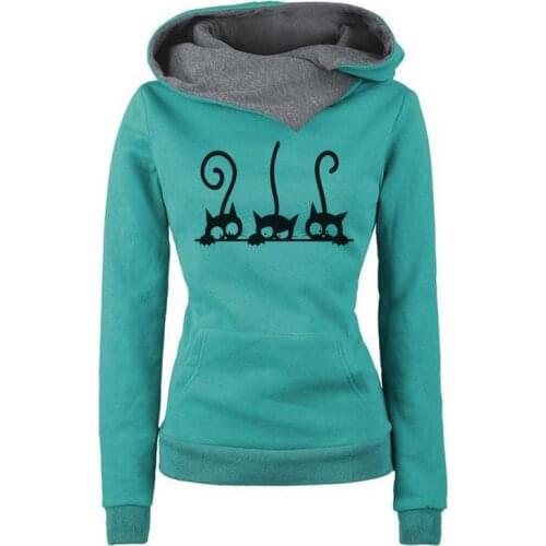 Autumn Winter Warm Hoodies Sweatshirts Women Fashion Cat Print Long Sleeve Hooded Oversized Hoodies Casual Pullovers Sweatshirt