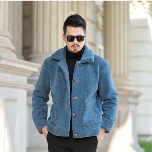 Autumn short faux mink leather jacket mens winter thicken warm blue casual fur leather coat men slim jacket jaqueta de couro 965