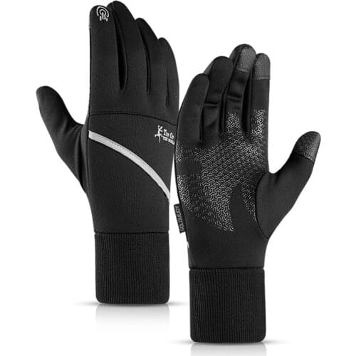 Winter Cycling Gloves For Men Touch Screen Warm Running Gloves Outdoor Waterproof Non-slip Night Reflective Sign Mens Gloves