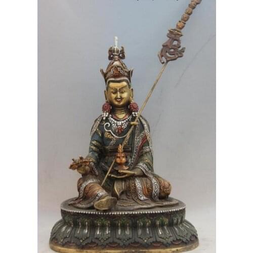 Song voge gem S0740 China Copper Bronze Color Painted Hold Sword Dragon Guan Gong Warrior God Statue