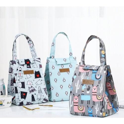 Q Insulation Package Cartoon Pattern Oxford Cloth Hand-held Bag Breakfast Box High-capacity Square Shape Food Storage Bag