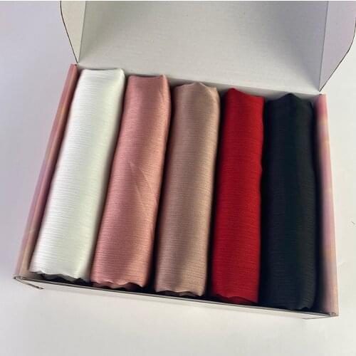 Luxury Hijab Gift Box Crinkle Satin Silk Hijabs Solid Color Plain Scarf Muslim Shawls Headscarf Turban Echarpe Foulard