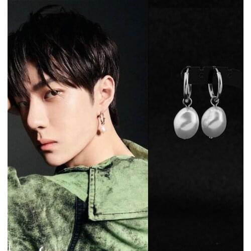 New Boys KPOP Stainless Steel Stud Earring Irregular pearls Pendant Ear Clip Grunge Punk Girls Women Men Earrings Party Gifts