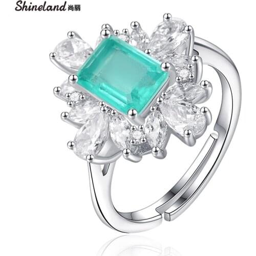 Shineland Shinny CZ Stone Statement Party Wedding Band Rings for Women Open Adjustable Engagement Fashion Jewelry Accessories