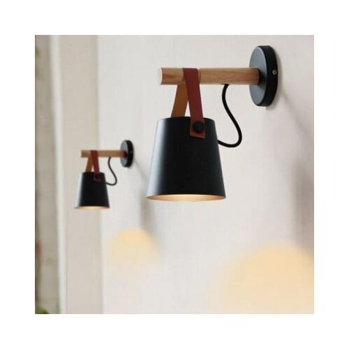 LED Wall Lamps Abajur for Living Room Wall Sconces Light E27 Nordic Wooden belt Wall Light White/Black