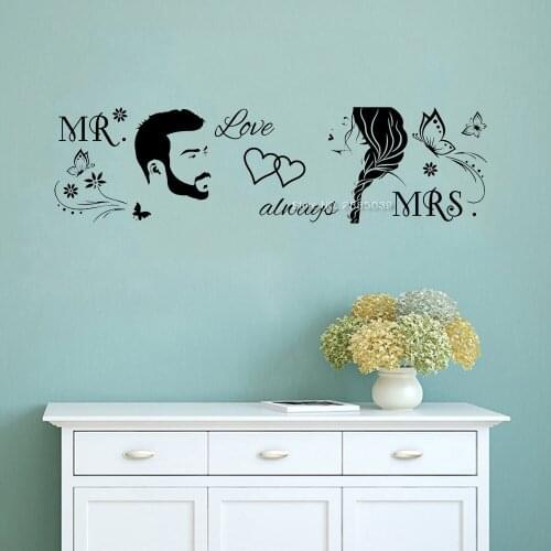 Mr Mrs Butterfly Floral Home Wall Decor Decal Fancy Mr Mrs Couple Sign Interior Bedroom Decoration Art Vinyl Wall Sticker LC1341