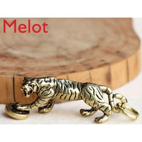 High-End Brass Key Buckle Pendant Pure Copper Handmade Chinese Zodiac Tiger Small Pendant Car Key Chain Jewelry Gift Present