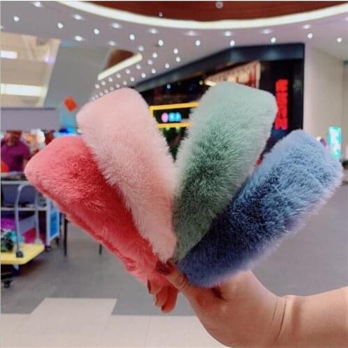Sweet Retro Style Women Elegant Rabbit Fur Hairbands for Gilrs Cute Candy Color Headbands Hair Accessories for Women