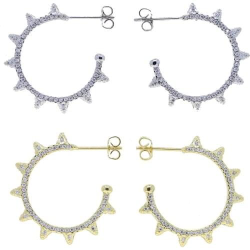25mm Circle Earrings for Women with White Cz Spike Earrings Gothic Girl Ear Bone Earrings Men Cartilage Piercing Aretes