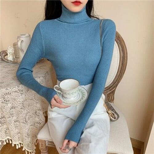 Women Sweaters 2020 Autumn Winter Turtleneck Long Sleeve Slim Pullover Knitted Sweaters Casual Soft Warm Pull Femme Tight Jumper