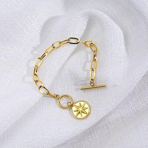 Star Coin Bracelet For Women Stainless Steel Toggle Bracelet Gold/Silver Color Metal Medallion Bracelet Pulseras Mujer
