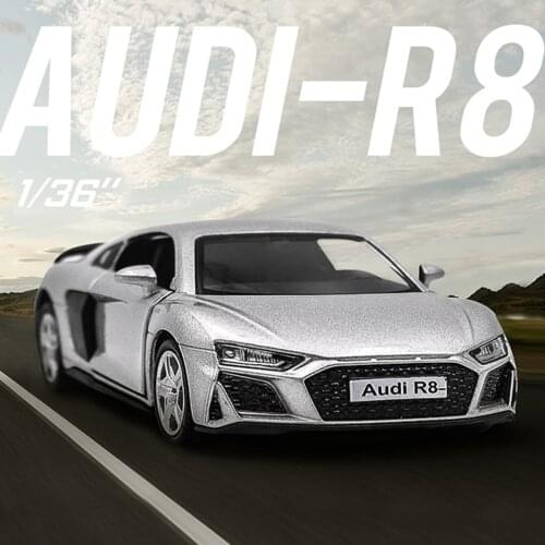1/36 Audi R8 Metal Vehicle Diecast Pull Back Car Model Toys For Boy Collection Xmas Gift Office Home Decoration With Box