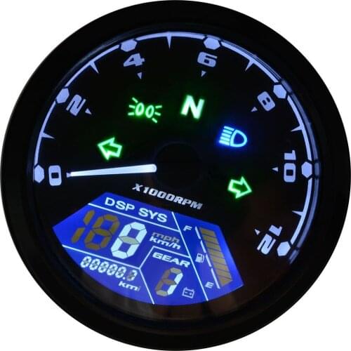 1pc LCD Digital Motorcycle Speedometer Universal Waterproof Black 12000RPM 8-18V Gear Tachometer 0-199km/h 12000rpm