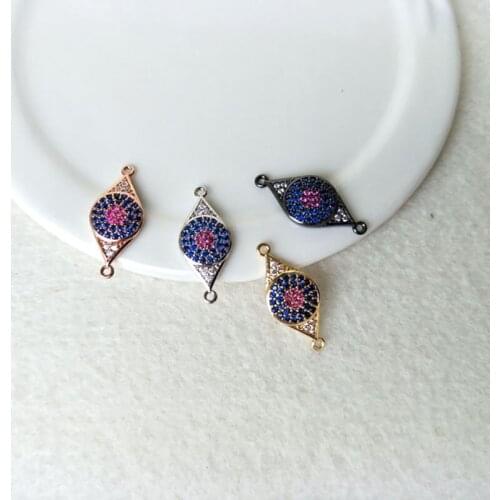 10Pcs CZ crystal Evil Eye Double Bails Connector CZ zircon Micro pave Charm Jewelry Finding DIY Bracelet necklace making CT136