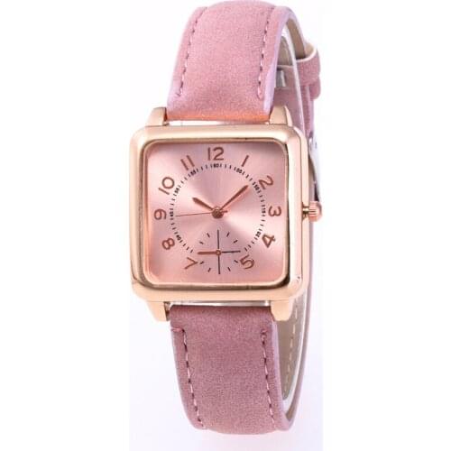 2021British style trend female square leather belt fashion high-grade digital surface quartz student table women watches