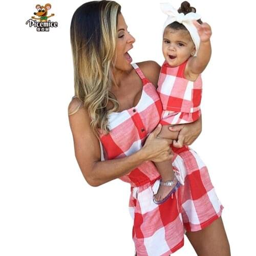 2020 Summer Style Family Look Mother Daughter Dresses Family Matching Clothes Women Girl Sleeveless Plaid Dress
