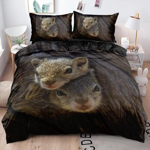 3D Custom Black Animal Duvet Cover Set Quilt Covers Pillow Cases Bedding Sets Full Twin Single Double Size Squirrel Home Textile
