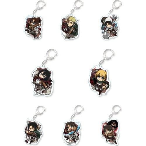 8pcs/lot Anime Attack on Titan Q version role modeling acrylic key ring Bag Pendant Toy Gift