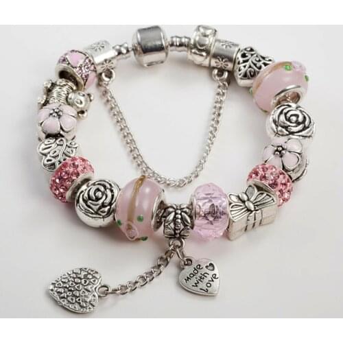 ANNAPAER 2019 New Fashion Butterfly Flower Teddy Bear Beads High Quality Love Rhinestone Charms Bracelets Special Gifts B15252