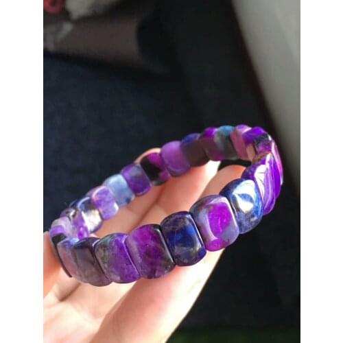 Certificate Natural Sugilite Blue Purple Gemstone Rectangle Beads Stretch Bracelet 11mm Women South Africa Charms Bangle AAAAA