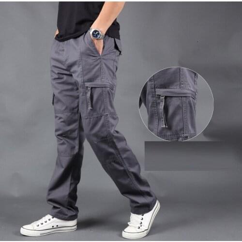 2019 Side Pocket Cargo Pants Men military style Tactical Pants Men Army Black Cotton Zipper Streetwear Autumn Plus Size 4XL