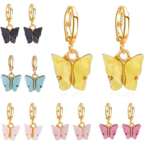 Find Me 2020 New Fashion Butterfly Earrings for Women Cute Alloy Acrylic Dangle Earrings Jewelry Accessories