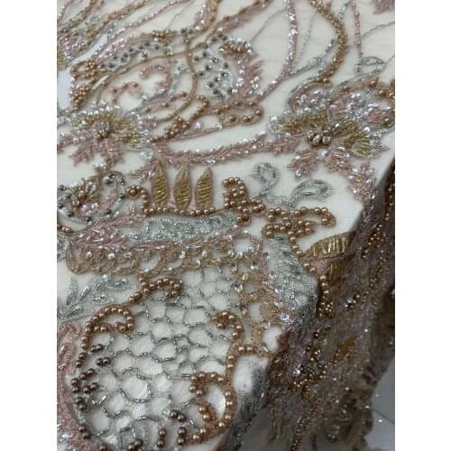French Lace Fabric High Quality J-88887 Embroidered African Tulle Lace Fabric Nigerian Laces Fabrics with beads