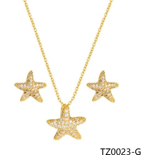Crystal Star Necklace Pendant Earrings Jewlery Sets for Women Gift Fahion Nice TZ0023-G