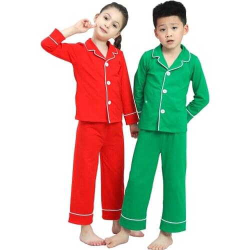 Kaiya Angle Sets Christmas New Arrivals Childrens home wear Solid Cotton Single Breasted Spring Summer Outfits 2020 Wholesale