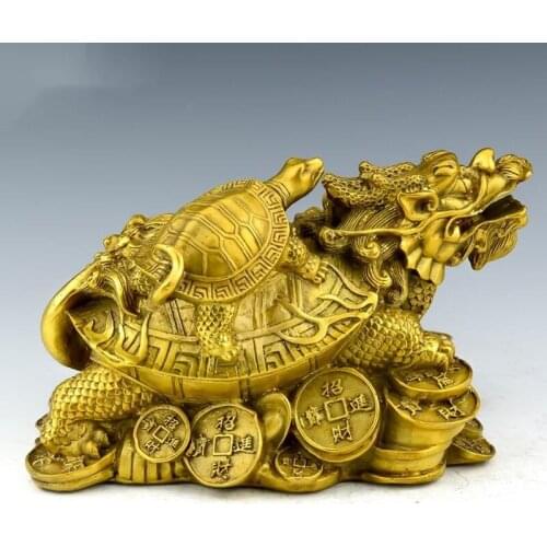 MOEHOMES Chinese FengShui Bronze Longevity Dragon Turtle Statue vintage home decor metal handicraft