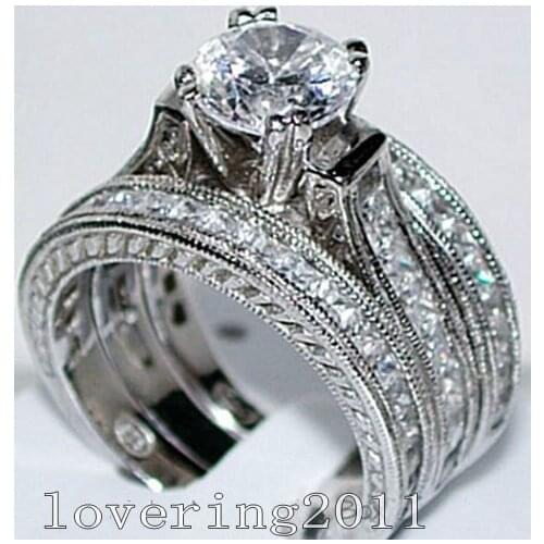 Choucong Vintage Jewelry 6mm Stone 5A Zircon stone 14KT White Gold Filled 3 Wedding Band Ring Set Sz 5-11 Gift